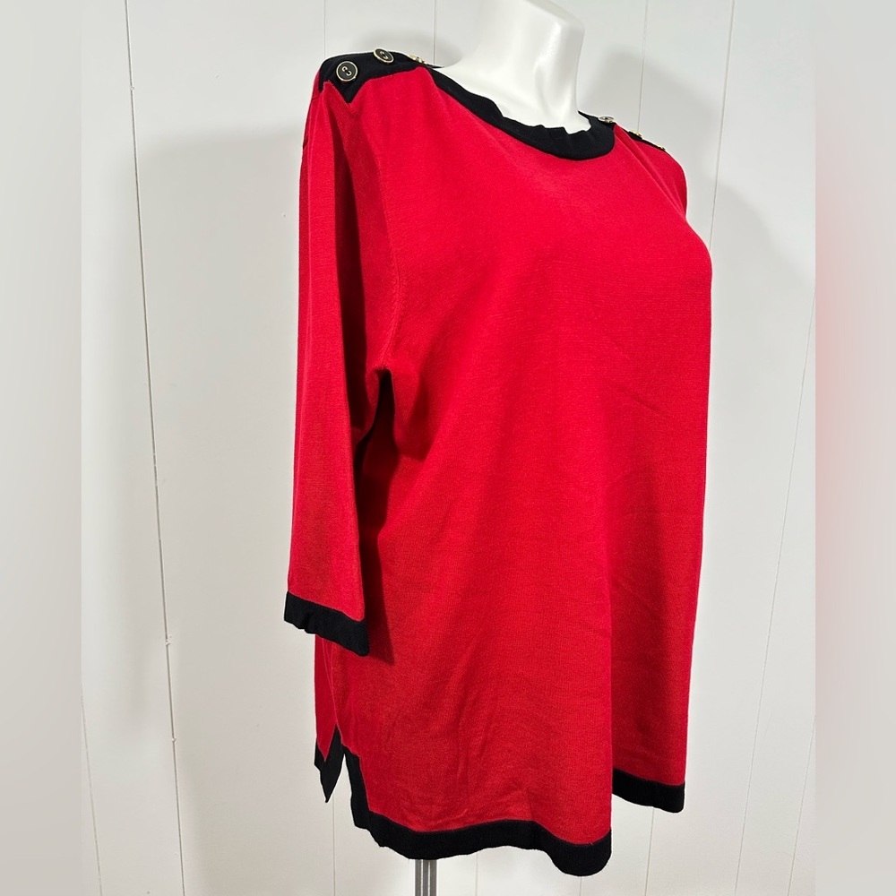 NWT Cable & Gauge Black Red Tunic Boatneck Sweater Plus Sz 3X 3/4 Sleeve - Picture 3 of 10